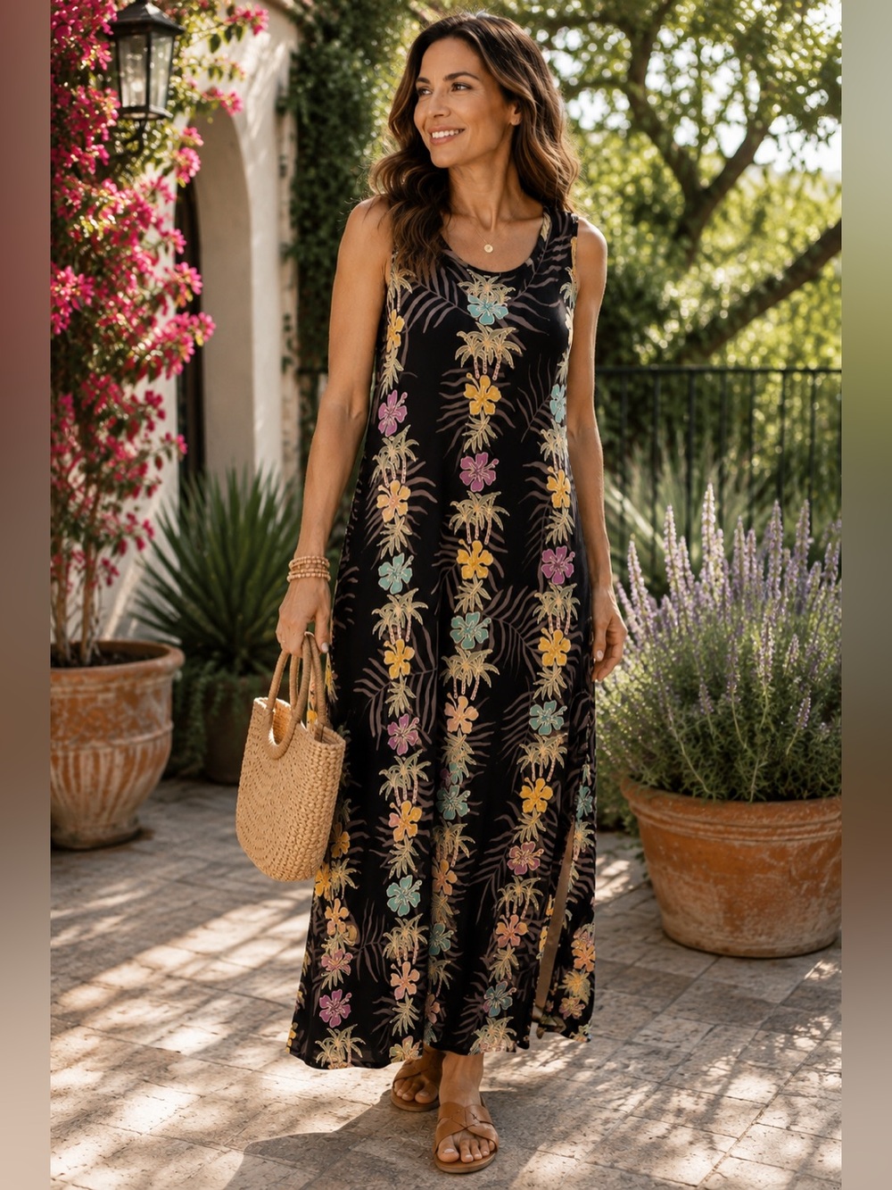 Black Floral Sleeveless Maxi Dress